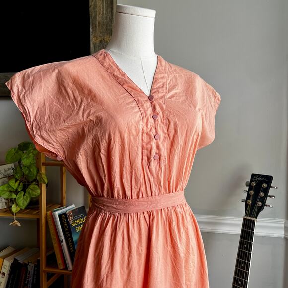 Vintage 70s Pink Cotton A-Line Day Dress Size Medium - Picture 3 of 8